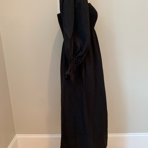 Linen Smocked Long sleeve nap lounge dress Black 🌹 - Picture 6 of 11
